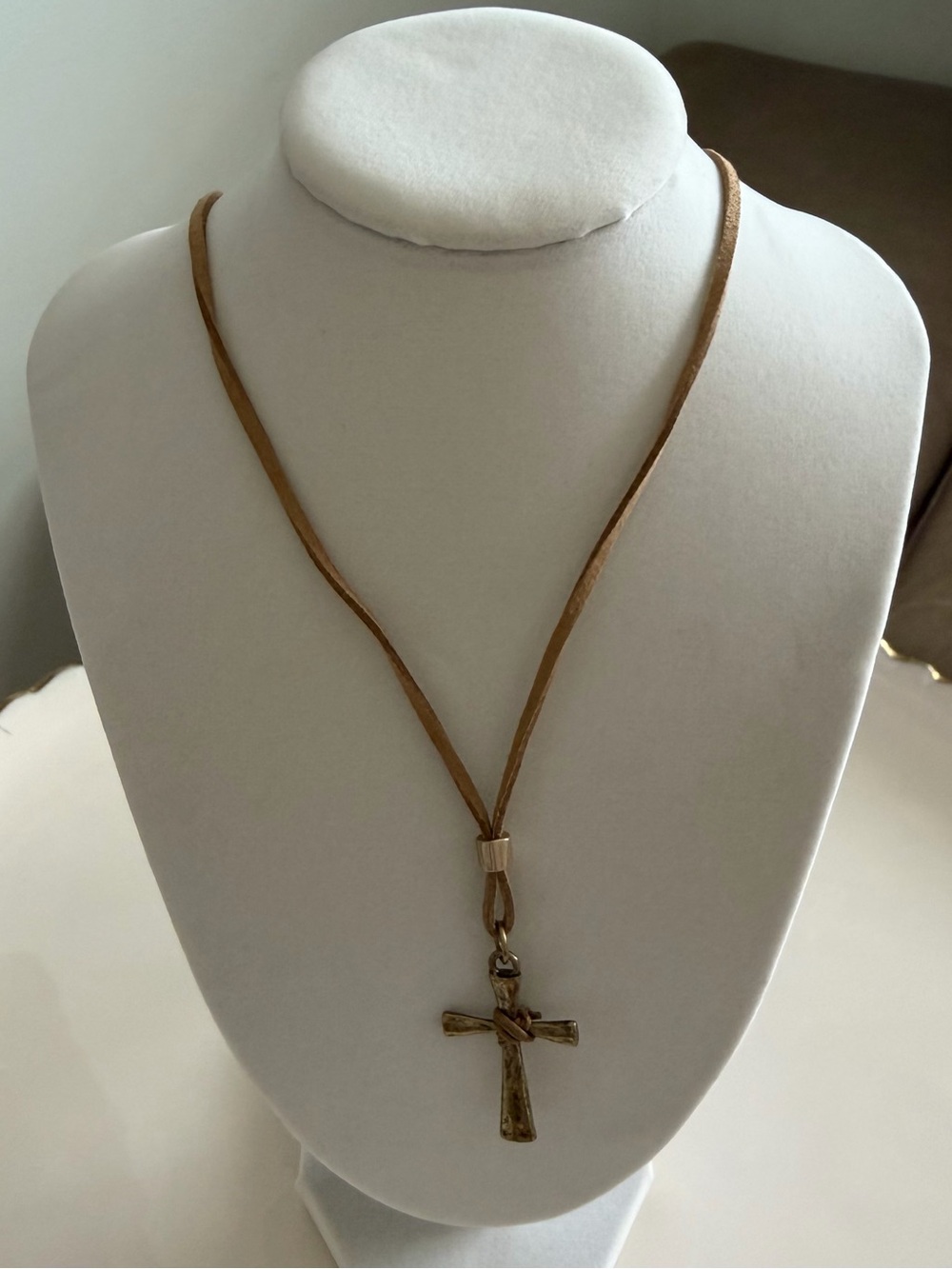 Angelus Collection Faux Suede Cross Necklace Earring Set